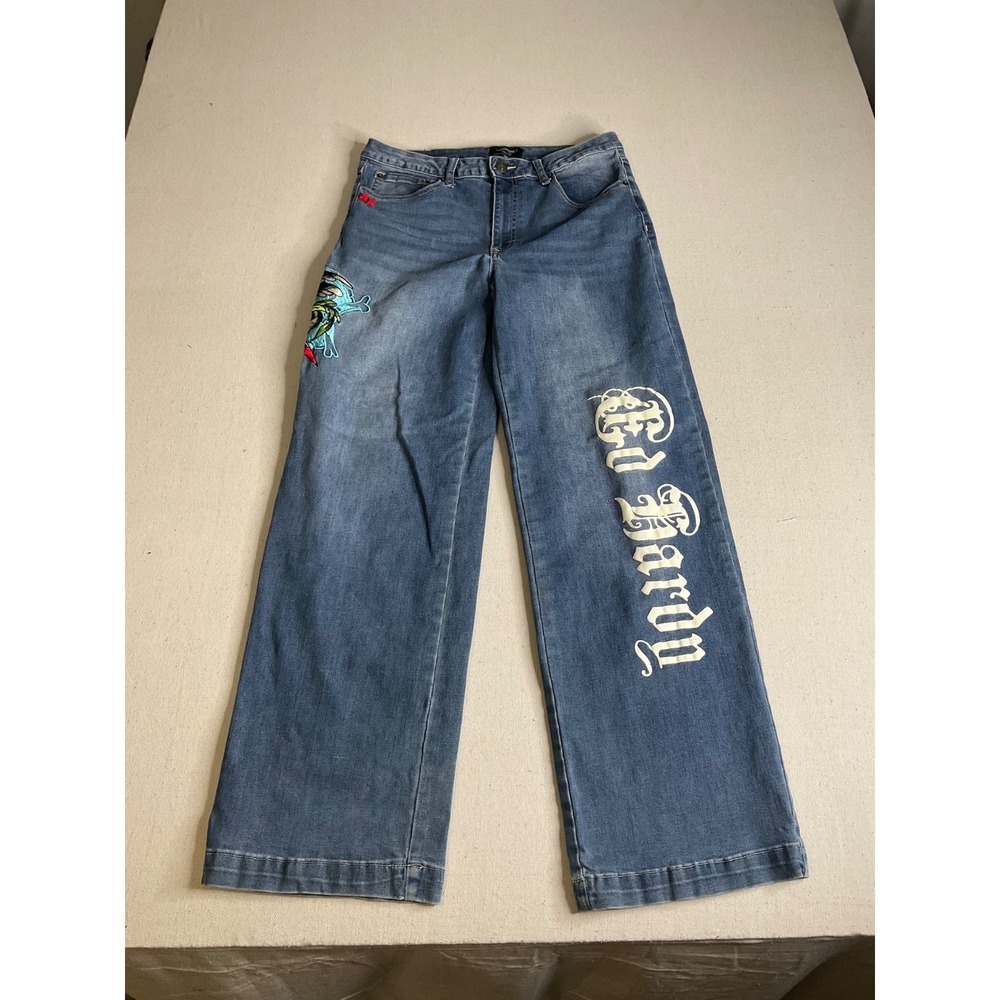 Ed Hardy Brave Eagle Wide Leg Jeans Size 30 Embroidered Sk8 Y2K
